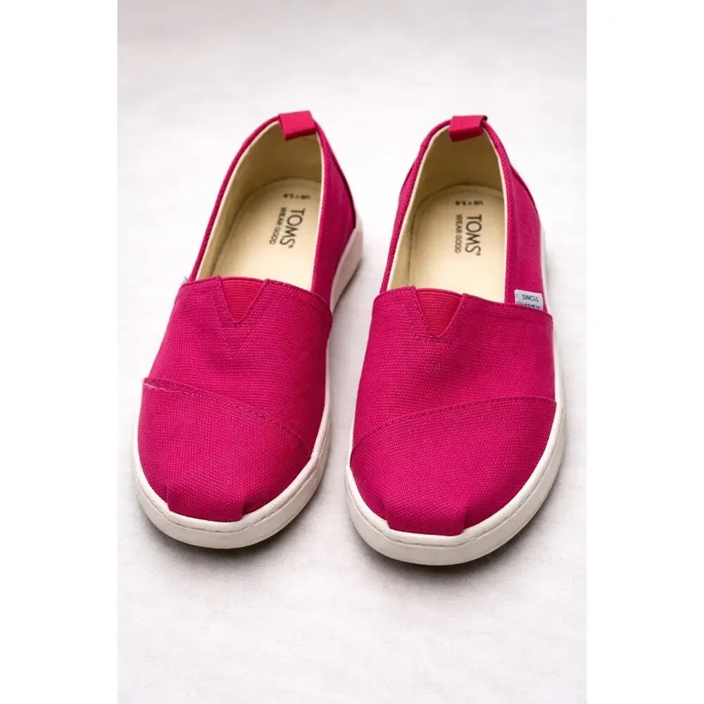 TOMS Pink Slip On Shoes Youth 3.5 Canvas Classic Flats